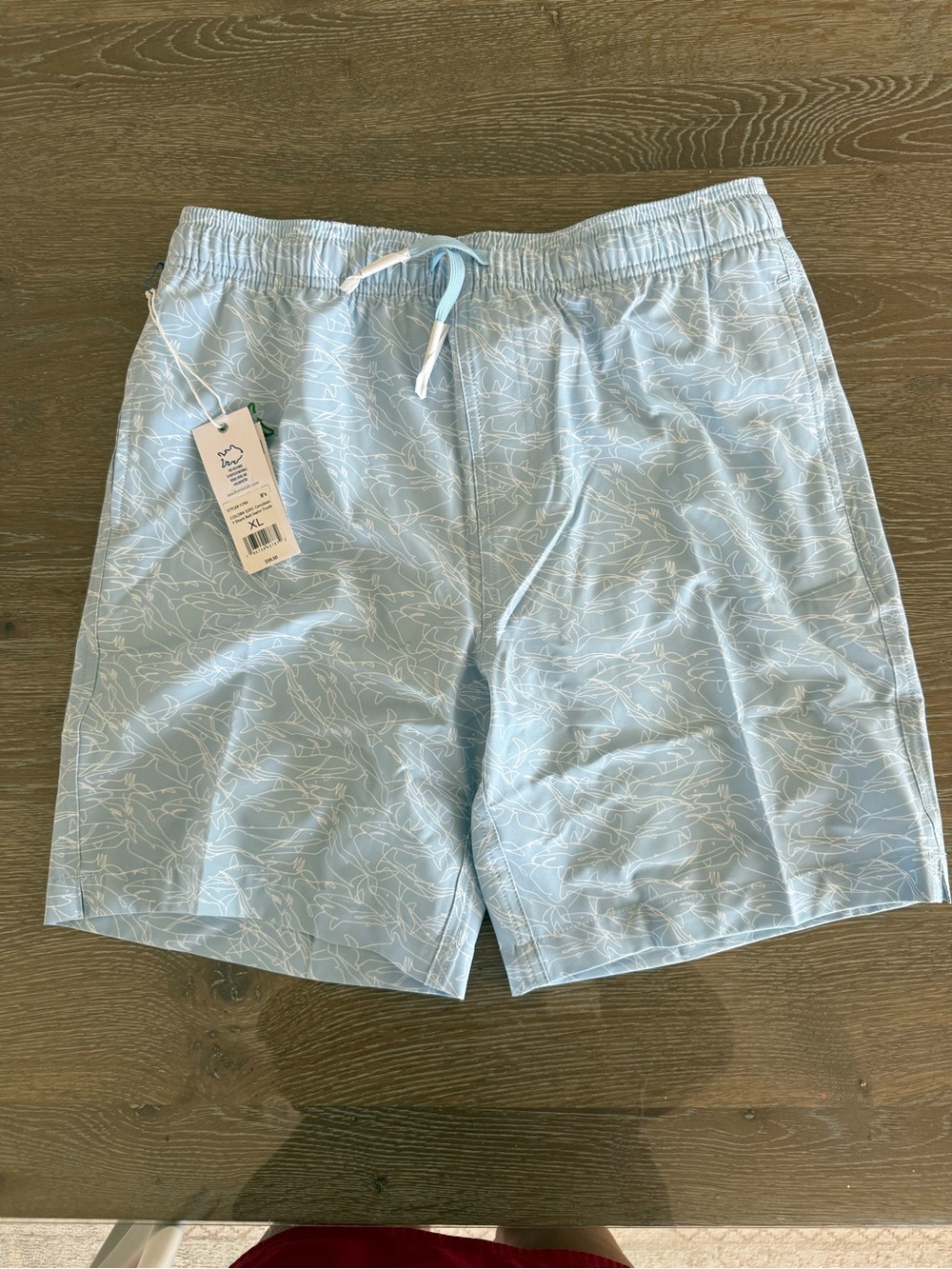 Southern Tide Light Blue Boys' Swim Trunks with White Line Print